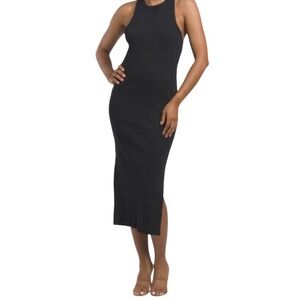 Calvin Klein Jeans Racerback Tank Ribbed Midi Dress Black Side Slits Large P